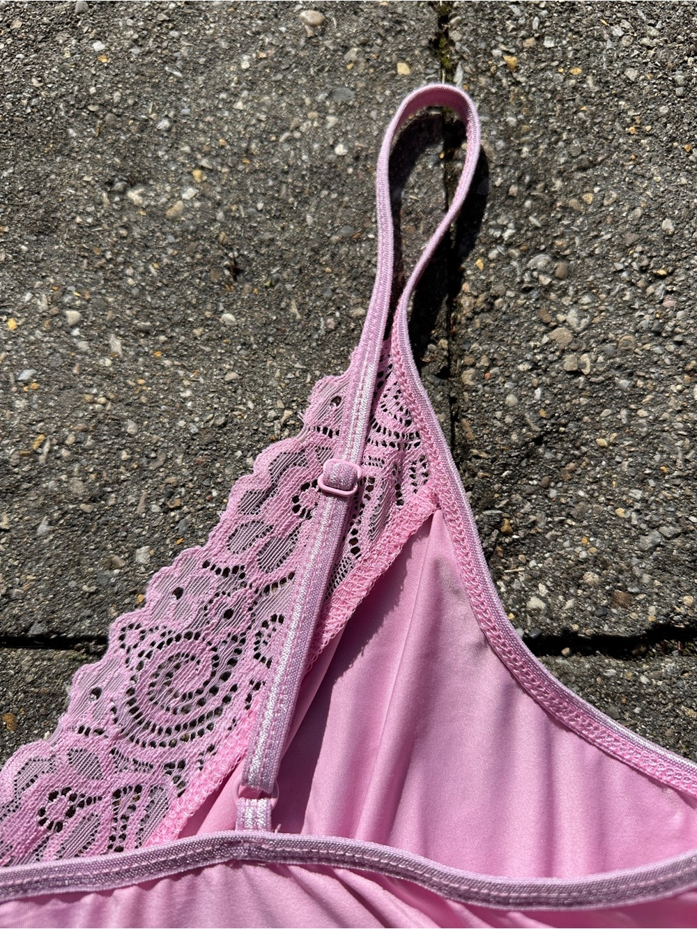 La Senza Pink Lace Trim Slip Dress Chemise Nightgown Coquette Large - Picture 4 of 6